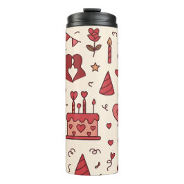 Termo Patrón de garabatos de celebración romántica