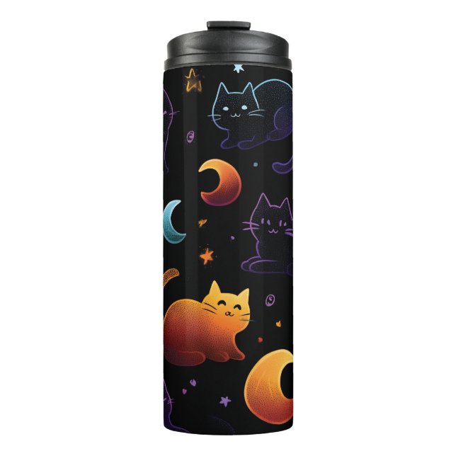 Termo Patrón de gato celeste mágico con lunas (Anverso)