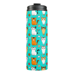 Termo Patrón de gato lindo con gatos coloridos y bolas d