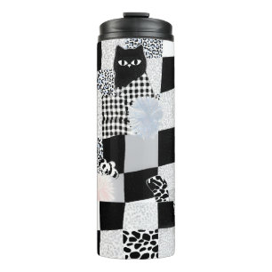 Termo Patrón de gato negro a cuadros mezclado con estamp