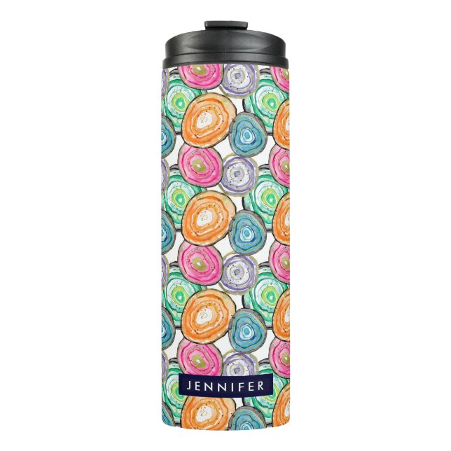Termo Patrón de geoda personalizado verde naranja rosa l (Anverso)