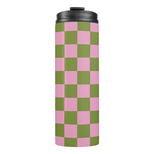 Termo Patrón de gingham a cuadros verde y rosa (Anverso)