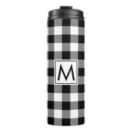 Termo Patrón de Gingham blanco y negro con monograma