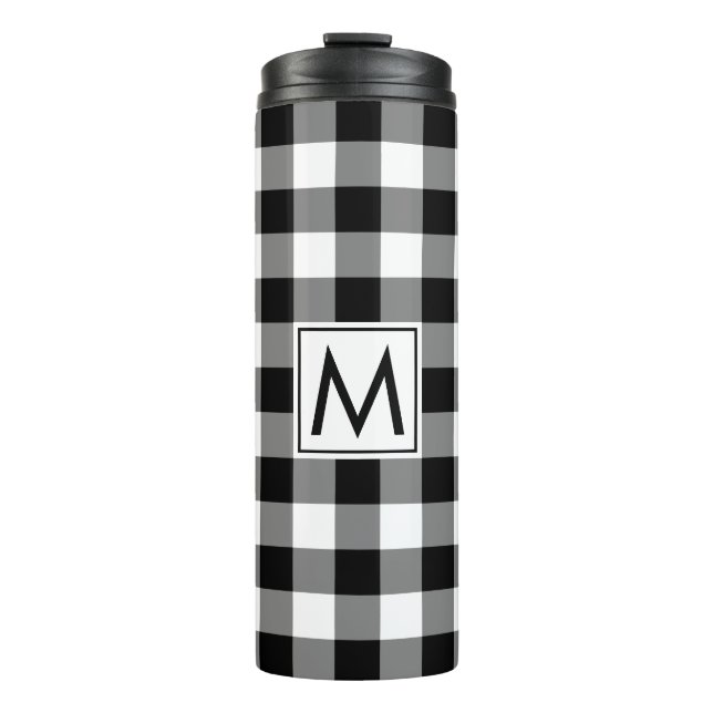 Termo Patrón de Gingham blanco y negro con monograma (Anverso)