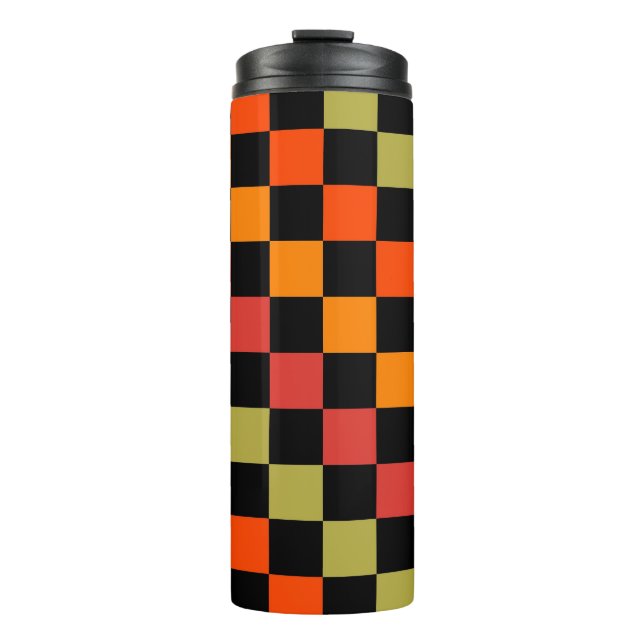 Termo Patrón de Gingham de naranja Black Checkered (Anverso)