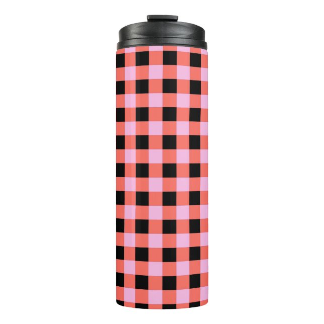 Termo Patrón de Gingham negro rosado (Anverso)