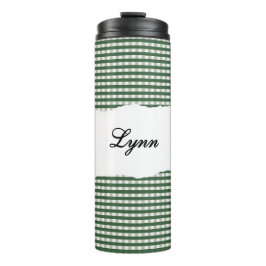 Termo Patrón de Gingham Verde con Nombre Personalizado