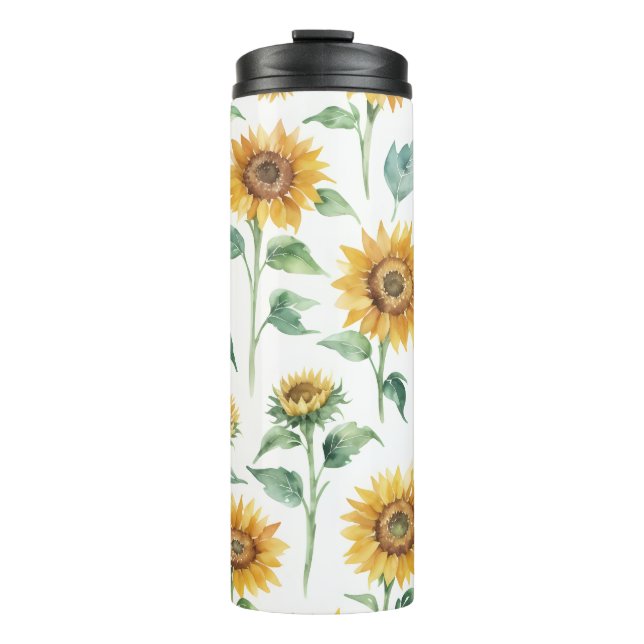 Termo Patrón de girasol acuarela Botánica (Anverso)