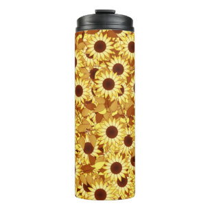 Termo Patrón de girasol, dorado, amarillo y marrón