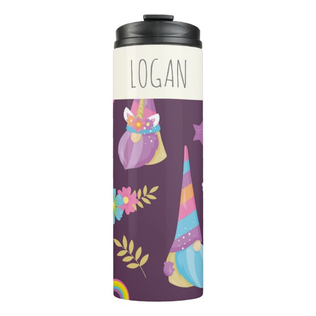 Termo Patrón de gnomos de arcoiris kawaii personalizados (Anverso)