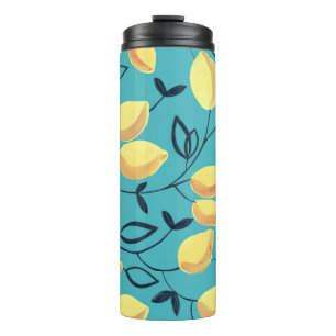 Termo Patrón de gouache de limón amarillo sobre turquesa