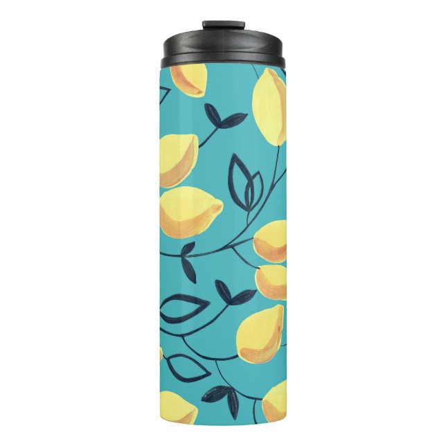 Termo Patrón de gouache de limón amarillo sobre turquesa (Anverso)