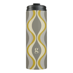 Termo patrón de groovía retro - monograma - taupe dorado
