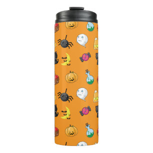Termo Patrón de Halloween con fondo naranja