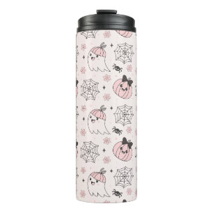 Termo Patrón de Halloween rosa kawaii con fantasma, cala