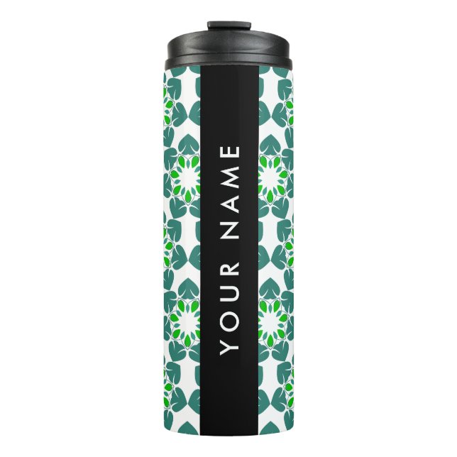 Termo Patrón de Hoja, Hojas Verdes, Tu Nombre (Anverso)
