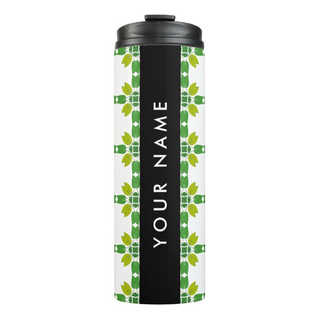 Termo Patrón de Hoja, Hojas Verdes, Tu Nombre (Anverso)