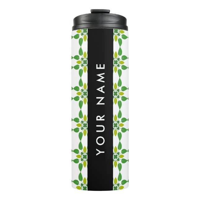 Termo Patrón de Hoja, Hojas Verdes, Tu Nombre (Anverso)