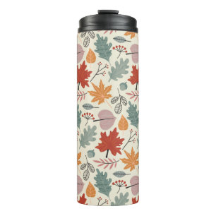Termo Patrón de hojas de otoño y maíz vintage