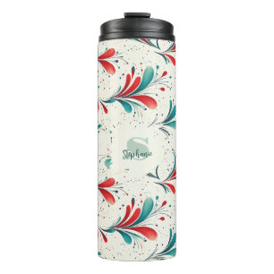 Termo Patrón de hojas de paisley azul y roja caprichosas