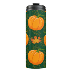 Termo Patrón de hojas otoñales de calabaza naranja