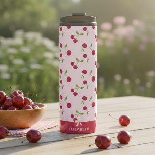 Termo Patrón de Impresión de Cereza Lindo Coquette Rosa 