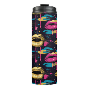 Termo Patrón de labios audaces de arte pop con gotas vib