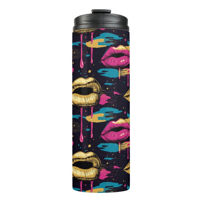 Termo Patrón de labios audaces de arte pop con gotas vib (Anverso)
