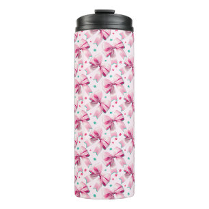 Termo Patrón de lazo coquette rosa de moda con aspecto f