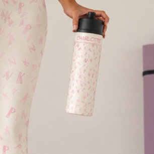 Termo Patrón de letra rosa de acuarela de marfil moderno