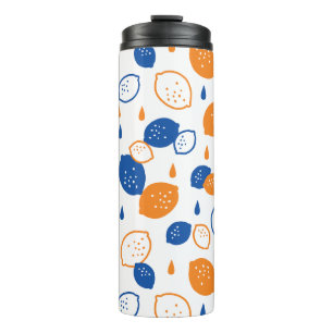 Termo Patrón de limón azul y Naranja juguetón con tema d