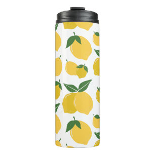 Termo Patrón de limón Fruto retro Amarillo sobre blanco