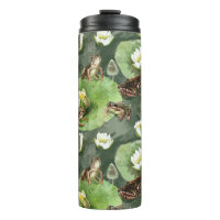 Patrón de lirios de agua verde y blanca de ranas