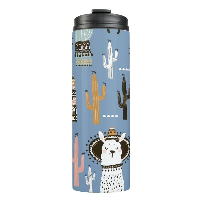 Termo Patrón de Llama, Cactus, Elementos dibujados a man (Anverso)