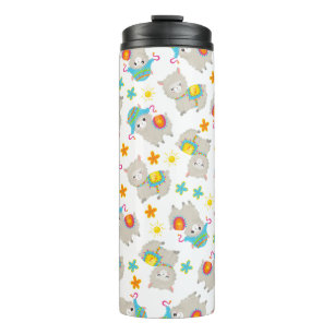 Termo Patrón De Llamas, Llamas Cutas, Alpacas, Flores