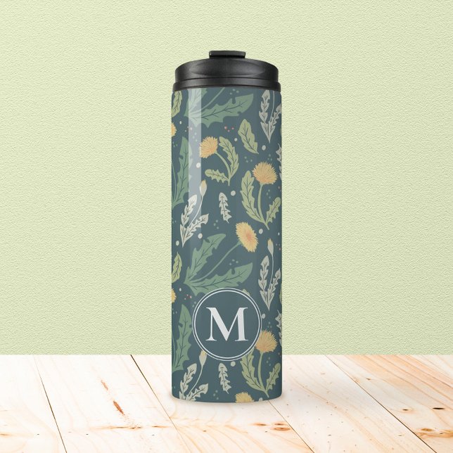 Termo Patrón de maleza floral de Dandelion (Thermal Dandelion Pattern Tumbler with Monogram)