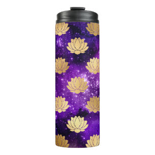 Termo Patrón de Mandala Dharma de Galaxia Dorada y Púrpu