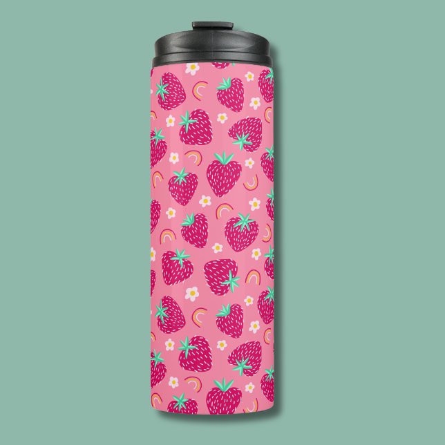 Termo Patrón de margarita arcoíris de fresa (Pink strawberry daisy thermal tumbler)