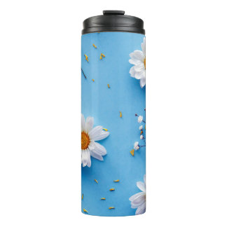 Termo Patrón de margarita floral - Azul claro