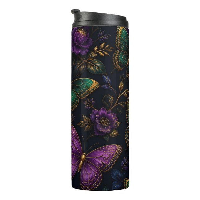 Termo Patrón de mariposa elegante oscuro (Rotado hacia la derecha)