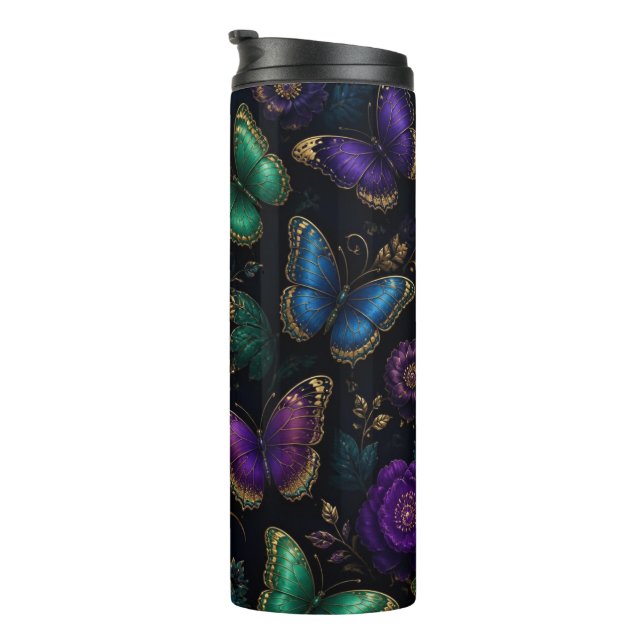 Termo Patrón de mariposa elegante oscuro (Rotado hacia la derecha)