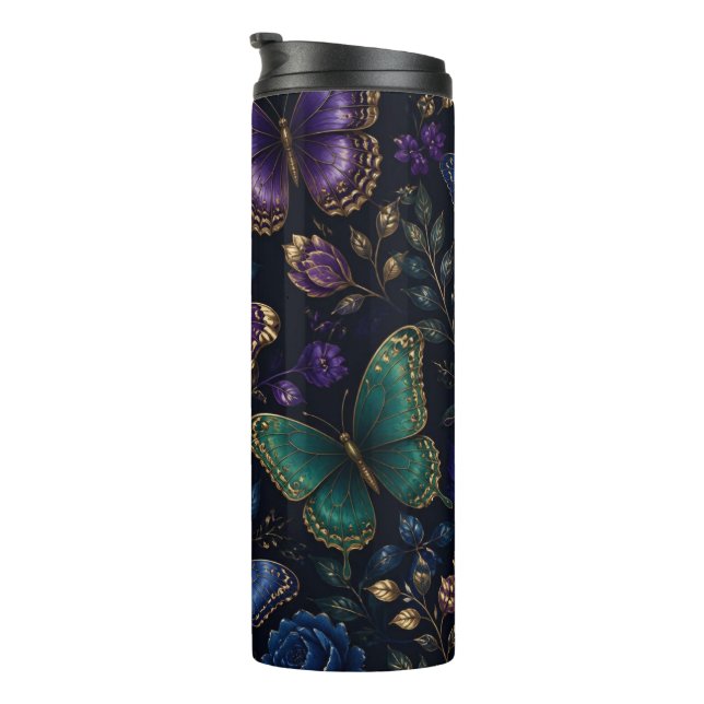 Termo Patrón de mariposa elegante oscuro (Rotado hacia la derecha)