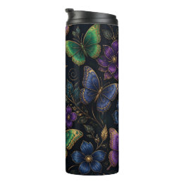 Termo Patrón de mariposa elegante oscuro