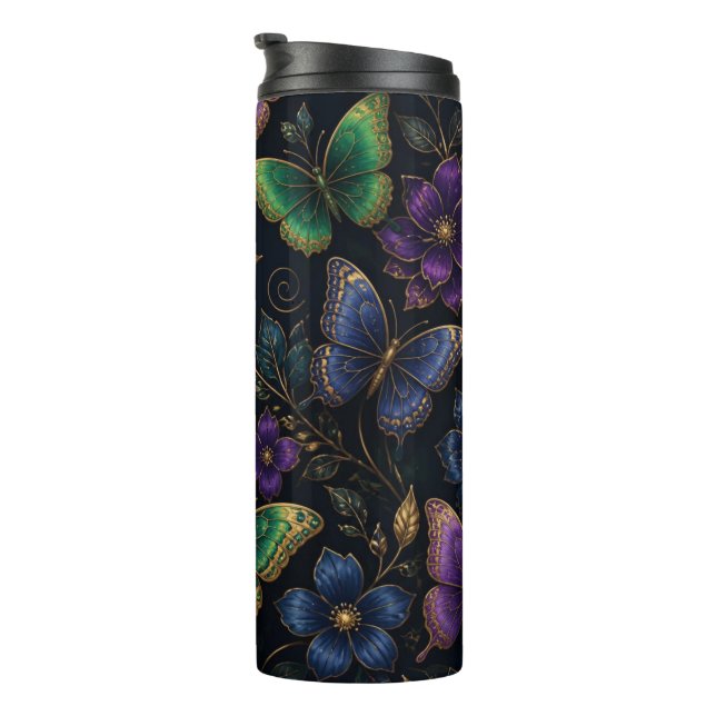Termo Patrón de mariposa elegante oscuro (Rotado hacia la derecha)