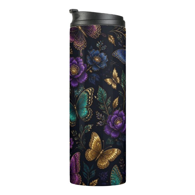 Termo Patrón de mariposa elegante oscuro (Rotado hacia la derecha)