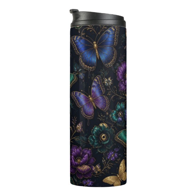 Termo Patrón de mariposa elegante oscuro (Rotado hacia la derecha)
