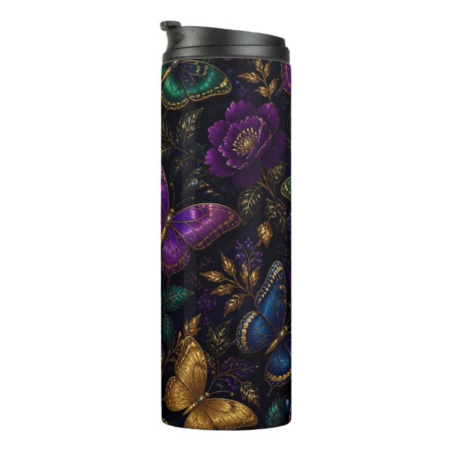 Termo Patrón de mariposa elegante oscuro (Rotado hacia la derecha)