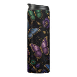 Termo Patrón de mariposa elegante oscuro