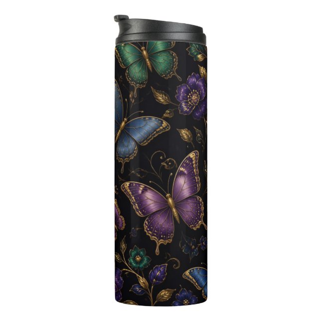 Termo Patrón de mariposa elegante oscuro (Rotado hacia la derecha)