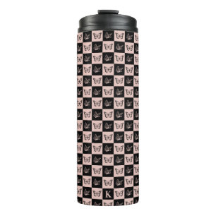 Termo Patrón de mariposa monogramada rosa y negro de com